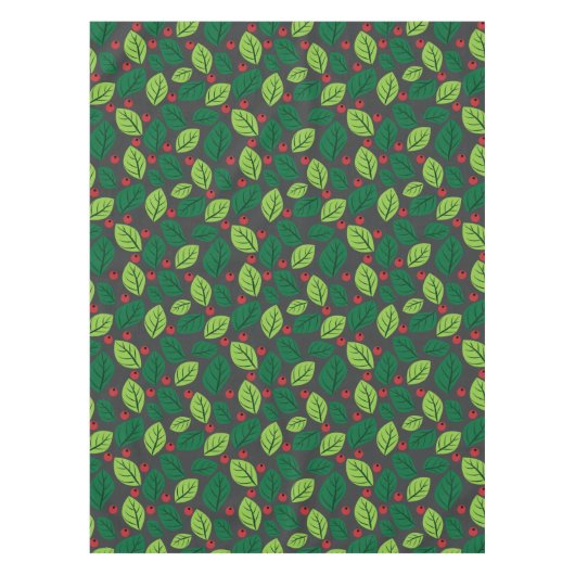 Groene bladeren, rode bessen, patroon van bladeren tafelkleed (Voorkant)