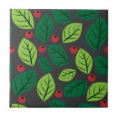 Groene bladeren, rode bessen, patroon van bladeren tegeltje (Voorkant)
