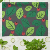 Groene bladeren, rode bessen, patroon van bladeren theedoek (Gevouwen)