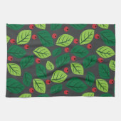 Groene bladeren, rode bessen, patroon van bladeren theedoek (Horizontaal)