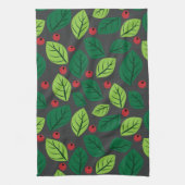 Groene bladeren, rode bessen, patroon van bladeren theedoek (Verticaal)