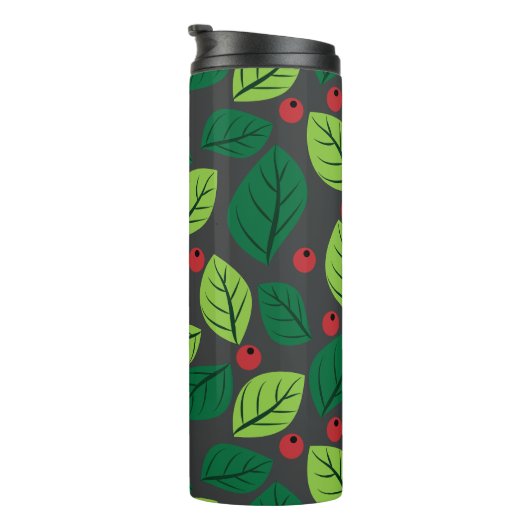 Groene Bladeren, Rode Bessen, Patroon Van Bladeren Thermosbeker (Geroteerd rechts)