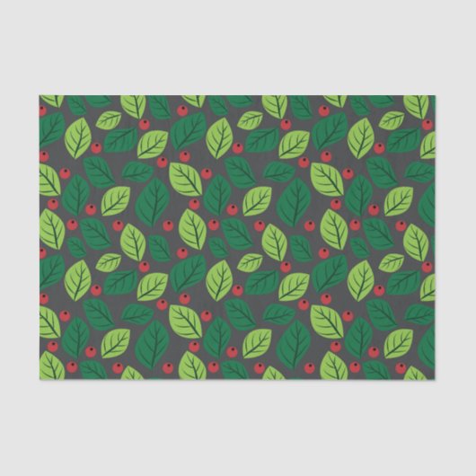 Groene bladeren, rode bessen, patroon van bladeren tissuepapier (Voorkant)