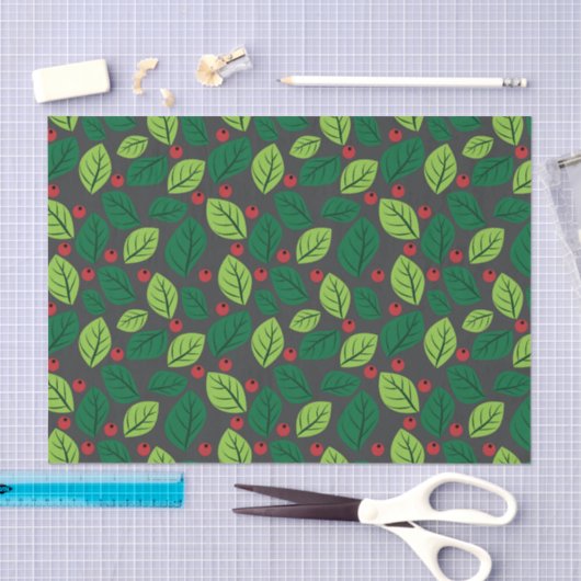 Groene bladeren, rode bessen, patroon van bladeren tissuepapier (Craft)