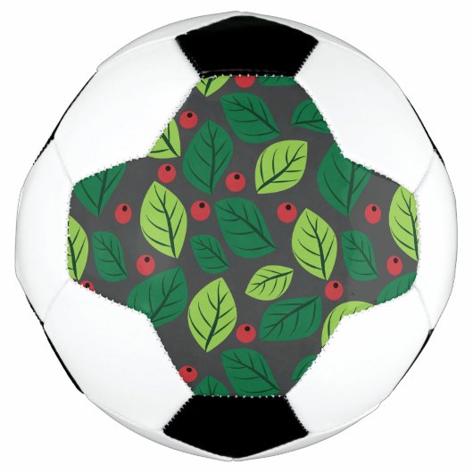 Groene bladeren, rode bessen, patroon van bladeren voetbal (Voorkant)