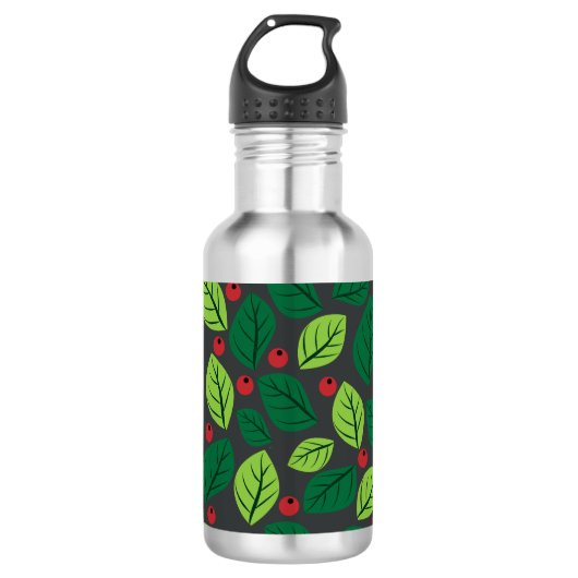 Groene Bladeren, Rode Bessen, Patroon Van Bladeren Waterfles (Voorkant)