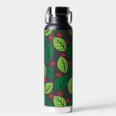Groene bladeren, rode bessen, patroon van bladeren waterfles (Voorkant)