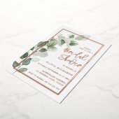 Groene bladeren Roos goudfolie rand Vrijgezellenfe Folie Uitnodiging (Gedraaid)