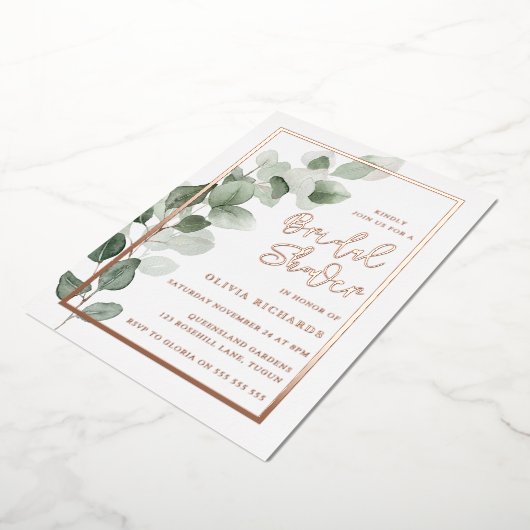 Groene bladeren Roos goudfolie rand Vrijgezellenfe Folie Uitnodiging (Gedraaid)