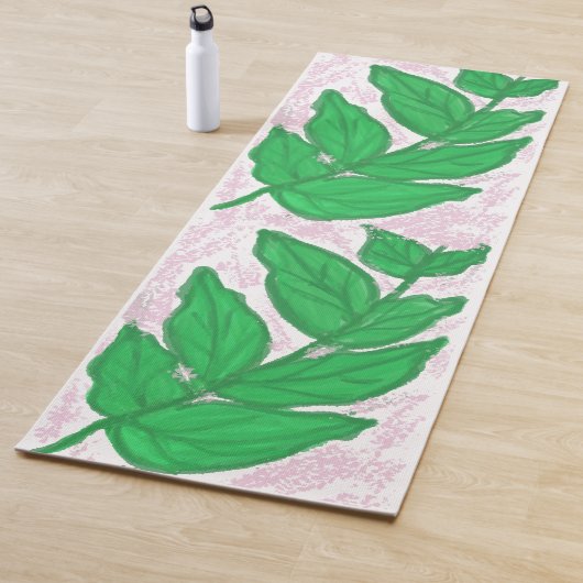 Groene Bladeren Roze Aquarel Yogamat (In situ)