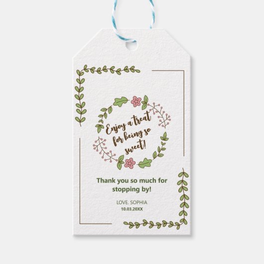 Groene Bladeren Roze Bloem Bruidsdouche Cadeaulabel (Voorkant)