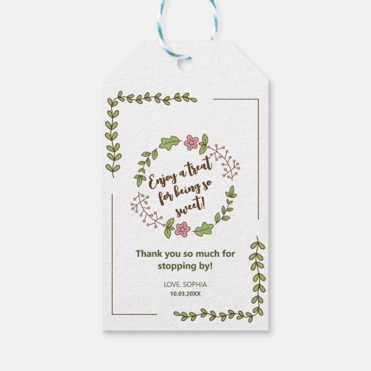 Groene Bladeren Roze Bloem Bruidsdouche Cadeaulabel (Achterkant)