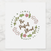 Groene Bladeren Roze Bloem Bruidsfeest Wijn Etiket (Enkel label)