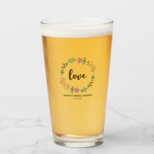 Groene Bladeren Roze Bloem Bruiloft Feest Glas (Voorkant gevuld)