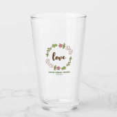 Groene Bladeren Roze Bloem Bruiloft Feest Glas (Voorkant)
