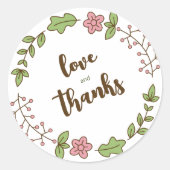 Groene Bladeren Roze Bloem Bruiloft Feest Ronde Sticker (Voorkant)