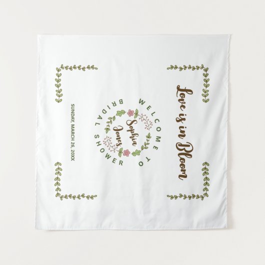 Groene Bladeren Roze Bloem Bruiloft Feest Wandkleed (Voorkant (horizontaal))