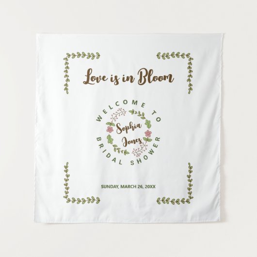 Groene Bladeren Roze Bloem Bruiloft Feest Wandkleed (Voorkant)