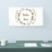 Groene Bladeren Roze Bloem Bruiloft Feest Welkom Spandoek (Beurs)