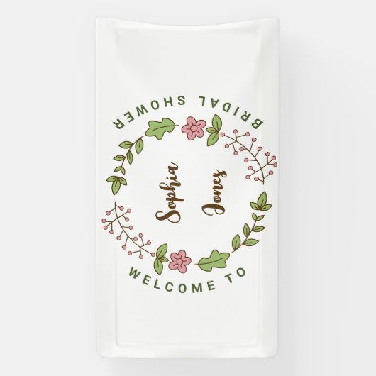 Groene Bladeren Roze Bloem Bruiloft Feestelijke On Spandoek (Verticaal)