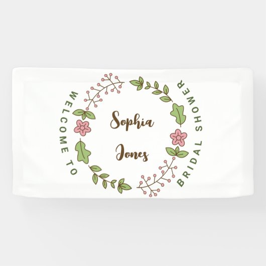 Groene Bladeren Roze Bloem Bruiloft Feestelijke We Spandoek (Horizontaal)