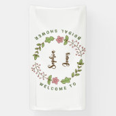 Groene Bladeren Roze Bloem Bruiloft Feestelijke We Spandoek (Verticaal)