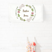 Groene Bladeren Roze Bloem Bruiloft Feestelijke We Spandoek (Insitu)