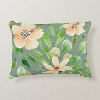 Groene bladeren, roze bloemen: Waterverf. Accent Kussen