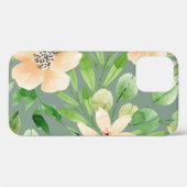Groene bladeren, roze bloemen: Waterverf. Case-Mate iPhone Case (Achterkant (horizontaal))