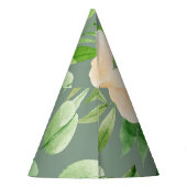 Groene bladeren, roze bloemen: Waterverf. Feesthoedjes (Achterkant)