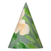 Groene bladeren, roze bloemen: Waterverf. Feesthoedjes (Links)