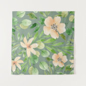 Groene bladeren, roze bloemen: Waterverf. Wandkleed (Voorkant (horizontaal))