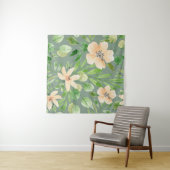 Groene bladeren, roze bloemen: Waterverf. Wandkleed (In Situ (horizontaal))