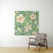 Groene bladeren, roze bloemen: Waterverf. Wandkleed (In situ)