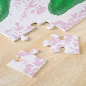 Groene bladeren Roze Waterverf Puzzle Legpuzzel (Zijkant)