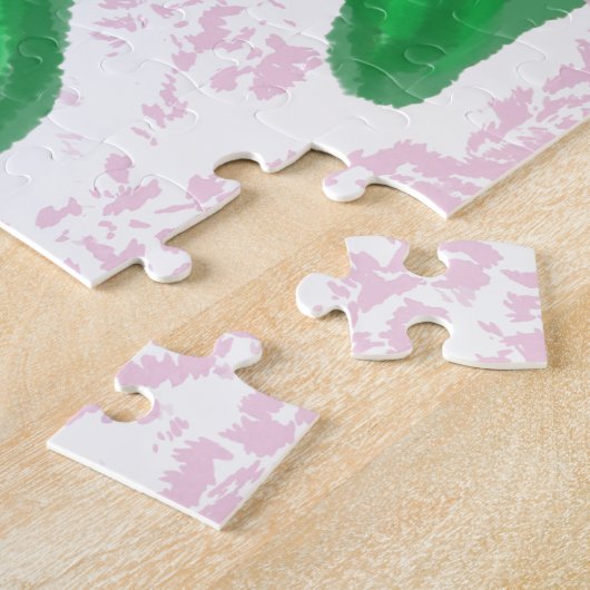 Groene bladeren Roze Waterverf Puzzle Legpuzzel (Zijkant)
