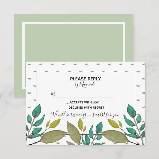 Groene bladeren RSVP-kaart RSVP Kaartje (Voorkant / Achterkant)