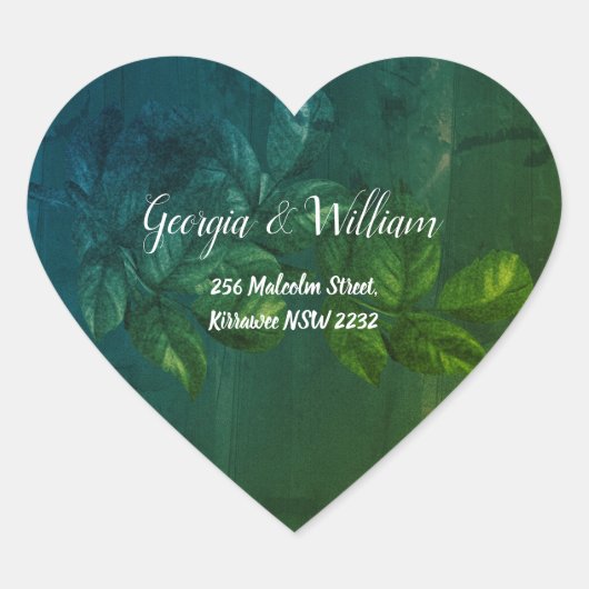 Groene bladeren Rustische  adresschaartjes Hart Sticker (Voorkant)