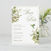 Groene bladeren save the date (Staand voorkant)