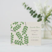 Groene bladeren Sla de datumkaarten op Save The Date (Staand voorkant)