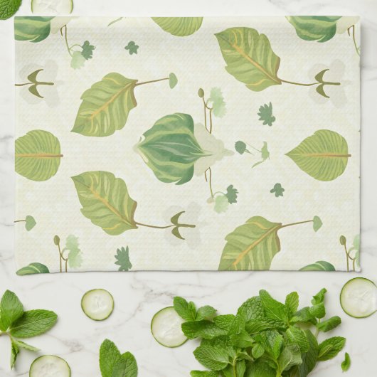 Groene bladeren theedoek (Gevouwen)