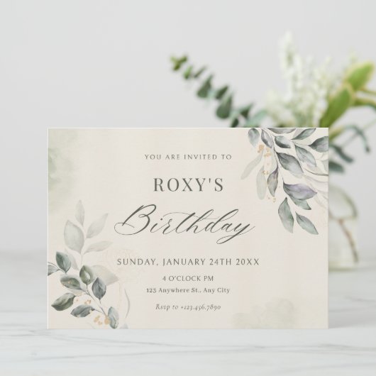 Groene bladeren verjaardag kaart (Staand voorkant)