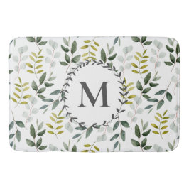 Groene Bladeren Waterverf Patroon met Monogram Badmat