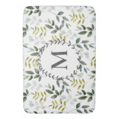 Groene Bladeren Waterverf Patroon met Monogram Badmat (Voorkant Verticaal)