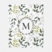 Groene Bladeren Waterverf Patroon met Monogram Fleece Deken (Voorkant)