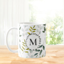 Groene Bladeren Waterverf Patroon met Monogram