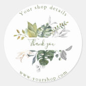  groene bladeren, winkel bedankt sticker (Voorkant)