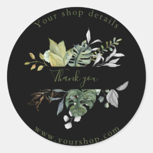 groene bladeren, winkel dank je ronde sticker