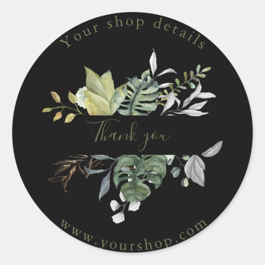 groene bladeren, winkel dank je ronde sticker (Voorkant)