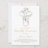 groene bladeren wit kruis Eerste Heilige Communie Kaart (Voorkant)